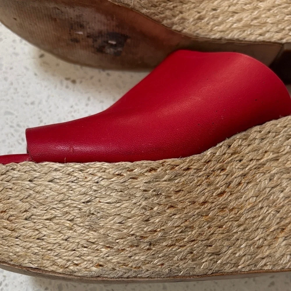 Michael Kors Red Leather Cunningham wedge sandals sz 5 1/2 - Picture 4 of 10